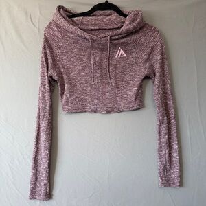 Womens Long Sleeve Hooded Crop Tee Size S Plum Fitness Gym Workout Yoga CrossFit